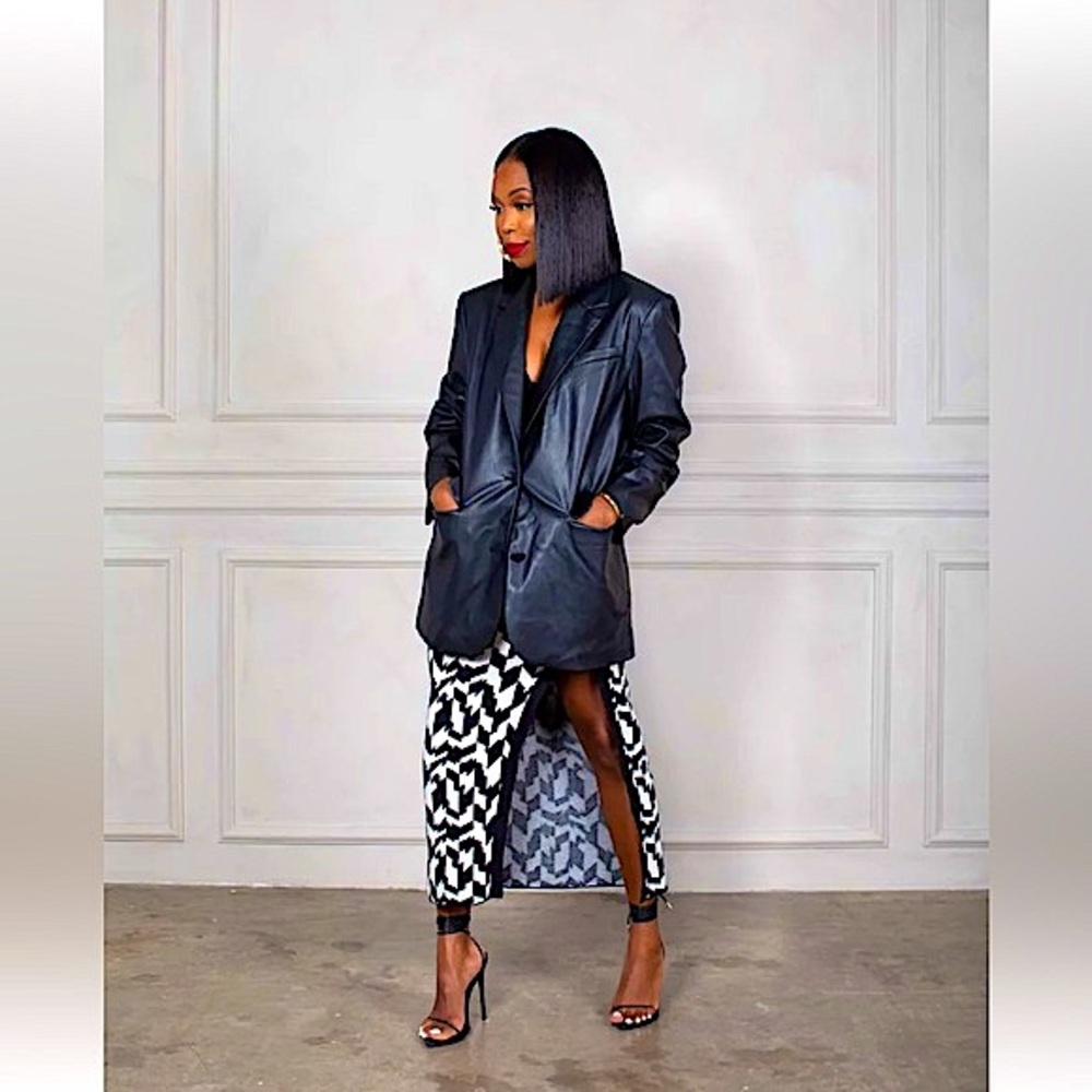 NWT Size Small Future Collective High Rise Slit Knit Geometric Midi Skirt